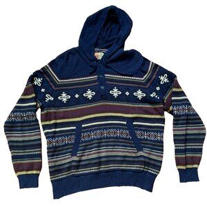 Mens Ruff Hewn Aztec Design Hooded Sweater w/Pouch Size Large 3 Button Size XL